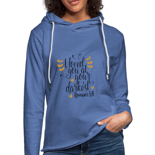 Romans 5:8 - Lightweight Terry Hoodie - heather Blue