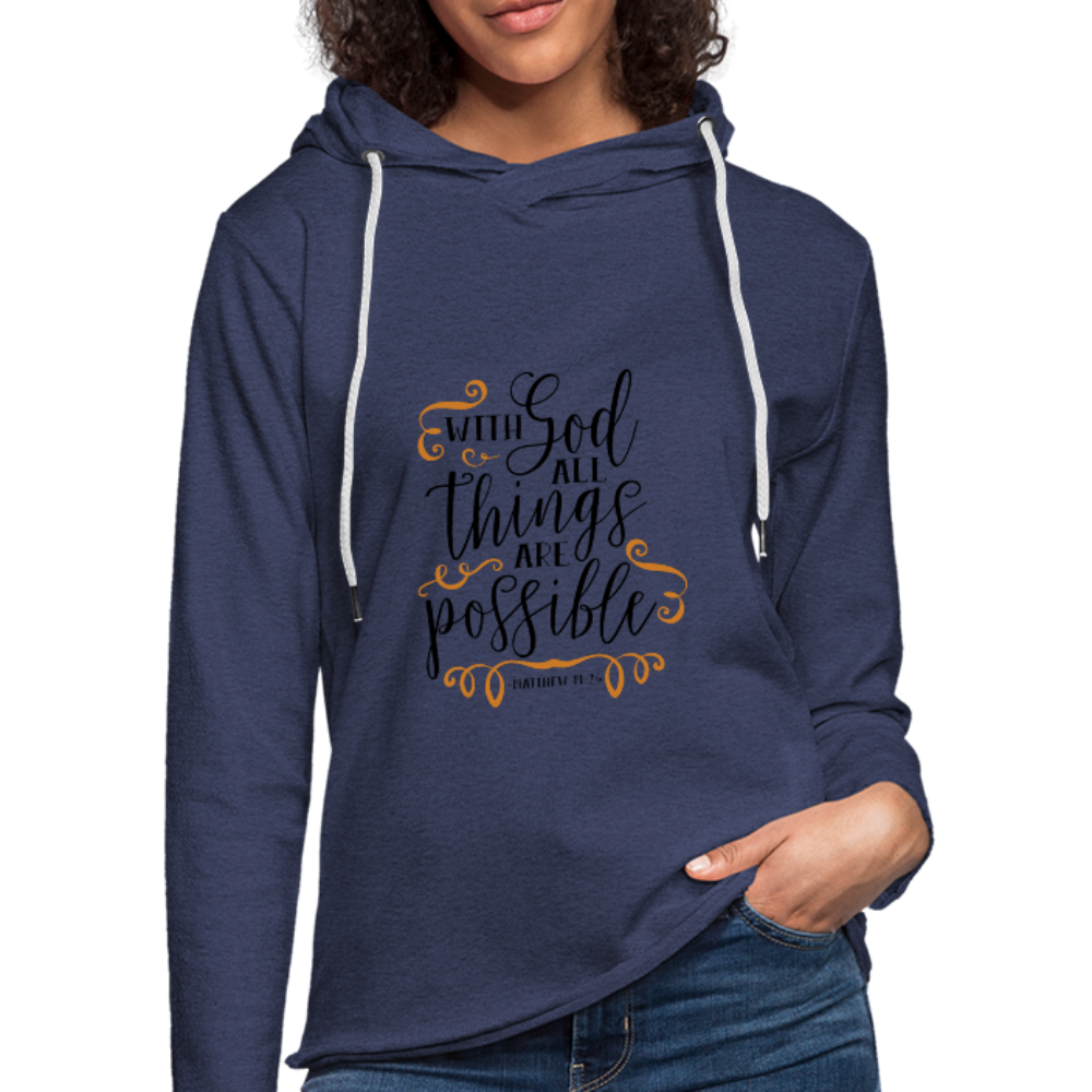 Matthew 19:26 - Lightweight Terry Hoodie - heather navy