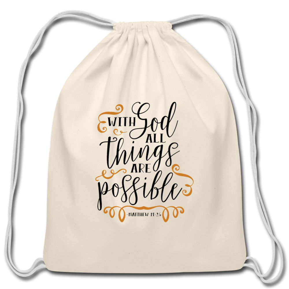 Matthew 19:26 - Cotton Drawstring Bag - natural