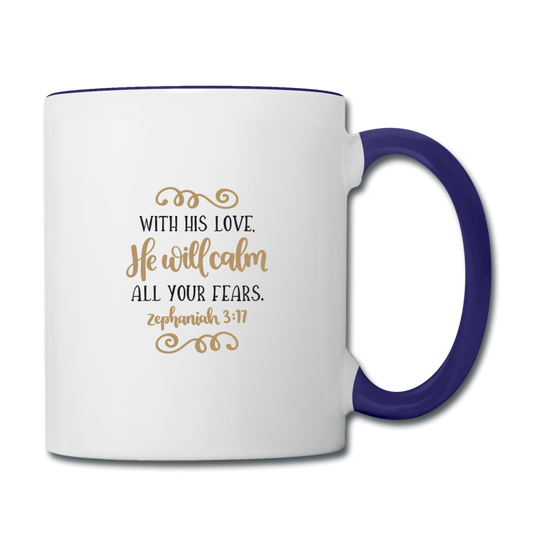 Zephaniah 3:17 - Contrast Coffee Mug - white/cobalt blue