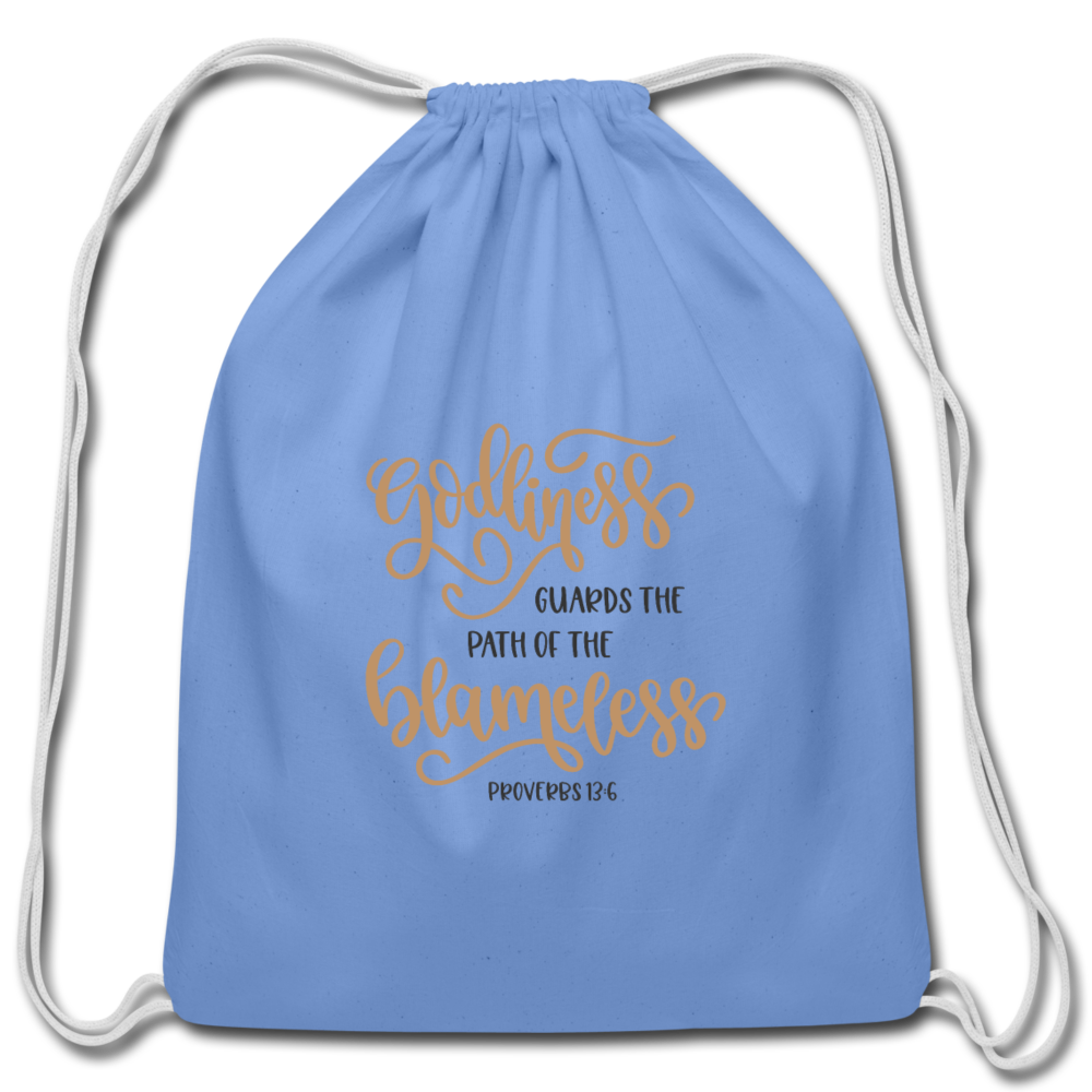 Proverbs 13:6 - Cotton Drawstring Bag - carolina blue