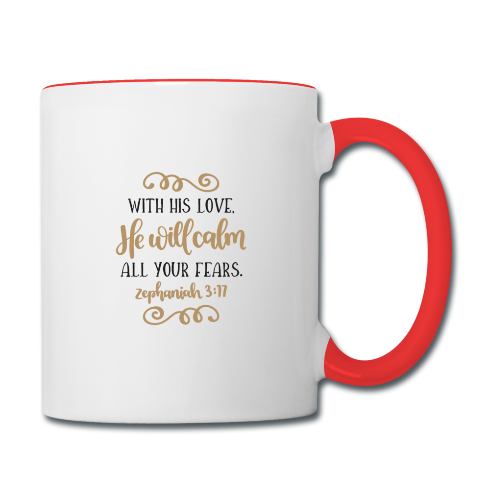 Zephaniah 3:17 - Contrast Coffee Mug - white/red