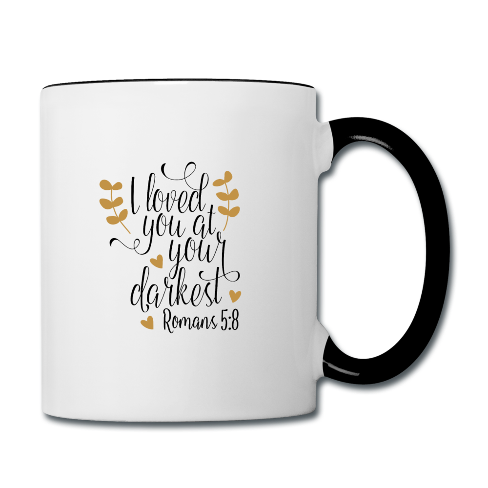 Romans 5:8 - Contrast Coffee Mug - white/black