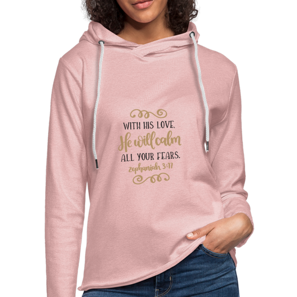 Zephaniah 3:17 - Lightweight Terry Hoodie - cream heather pink
