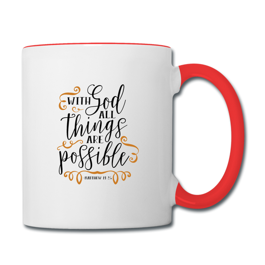 Matthew 19:26 - Contrast Coffee Mug - white/red