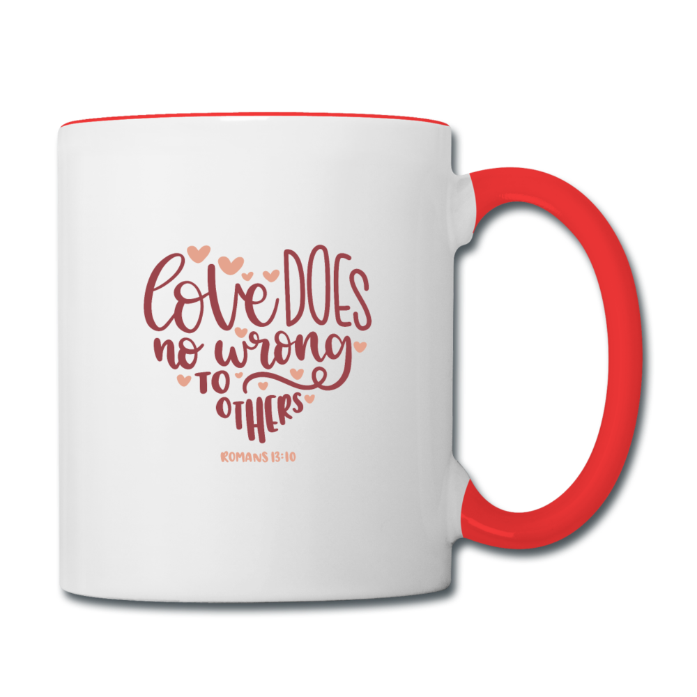 Romans 13:10 - Contrast Coffee Mug - white/red