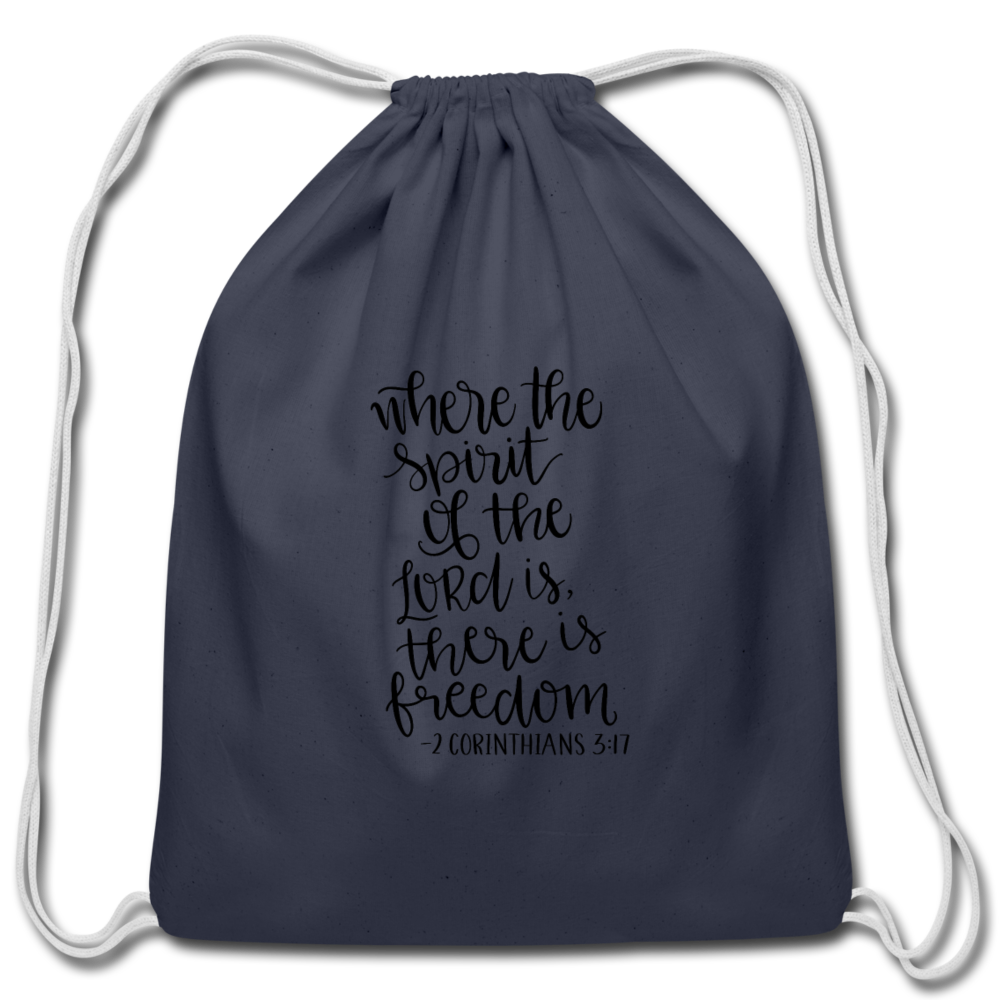 2 Corinthians 3:17 - Cotton Drawstring Bag - navy