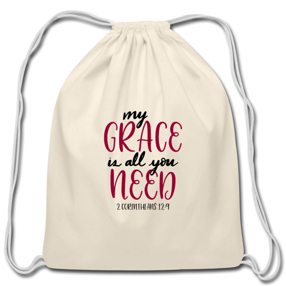 2 Corinthians 12:9 - Cotton Drawstring Bag - natural