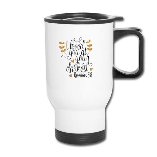Romans 5:8 - Travel Mug - white
