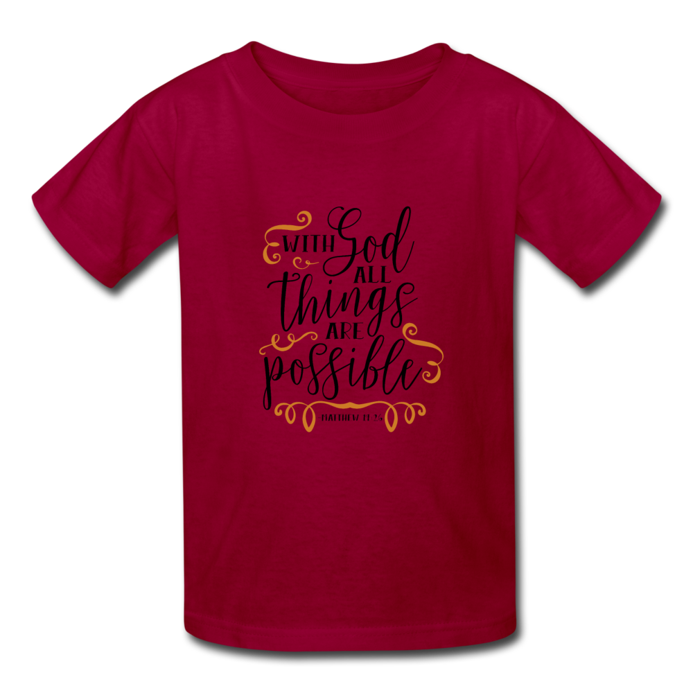 Matthew 19:26 - Youth T-Shirt - dark red