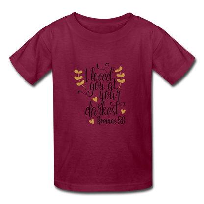 Romans 5:8 - Youth T-Shirt - burgundy