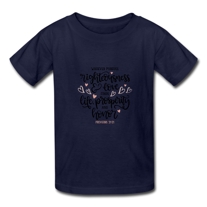 Proverbs 21:21 - Youth T-Shirt - navy