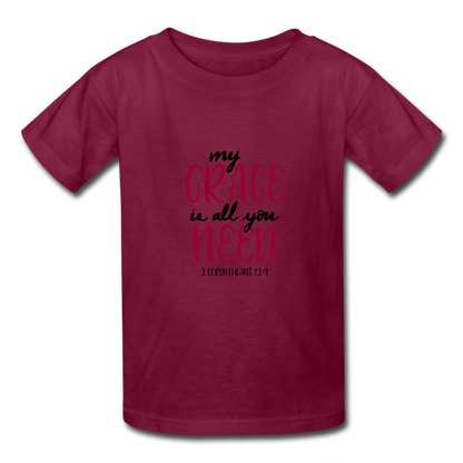 2 Corinthians 12:9 - Youth T-Shirt - burgundy