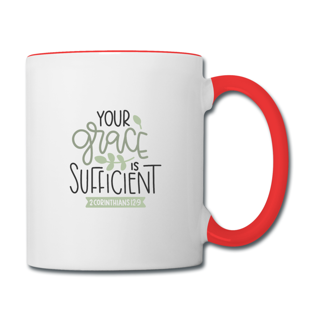 2 Corinthians 12:9 - Contrast Coffee Mug - white/red
