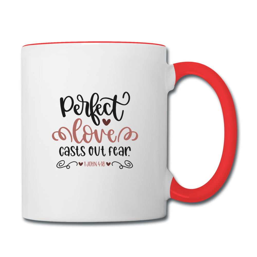 1 John 4:18 - Contrast Coffee Mug - white/red