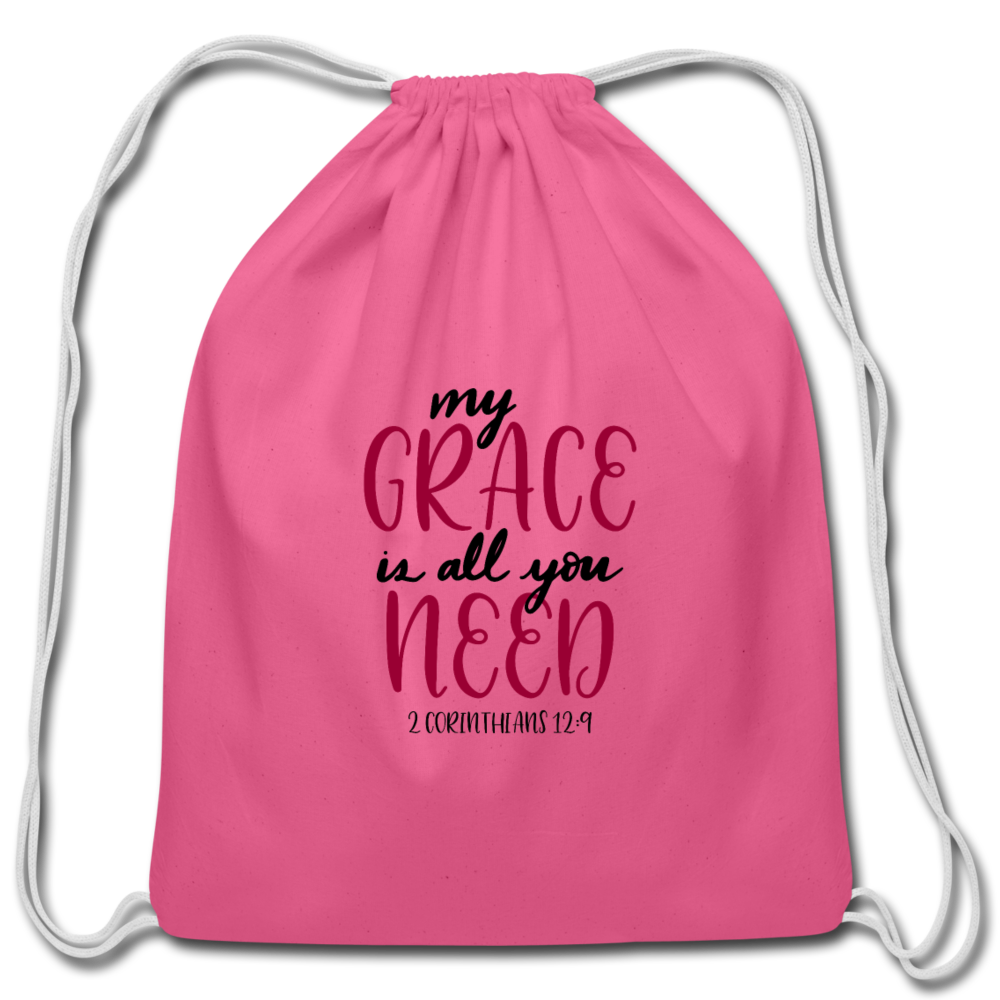 2 Corinthians 12:9 - Cotton Drawstring Bag - pink