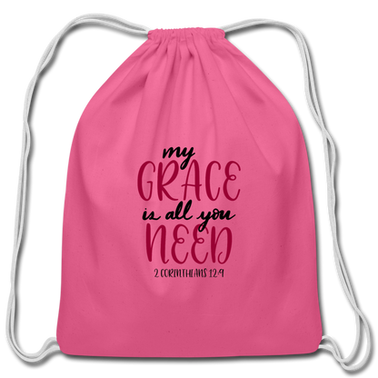 2 Corinthians 12:9 - Cotton Drawstring Bag - pink