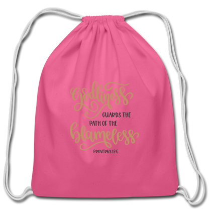 Proverbs 13:6 - Cotton Drawstring Bag - pink