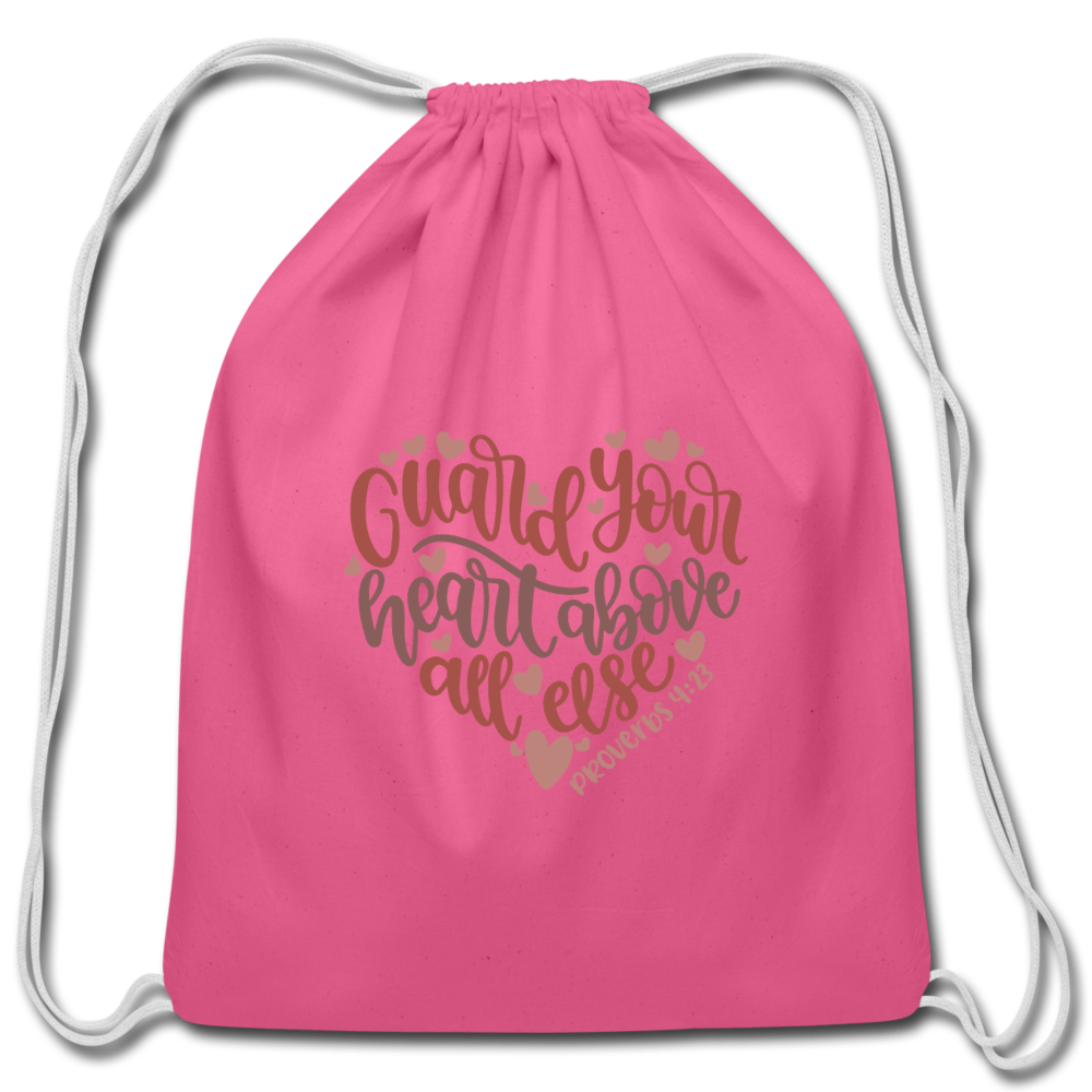 Proverbs 4:23 - Cotton Drawstring Bag - pink