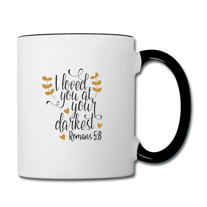 Romans 5:8 - Contrast Coffee Mug - white/black