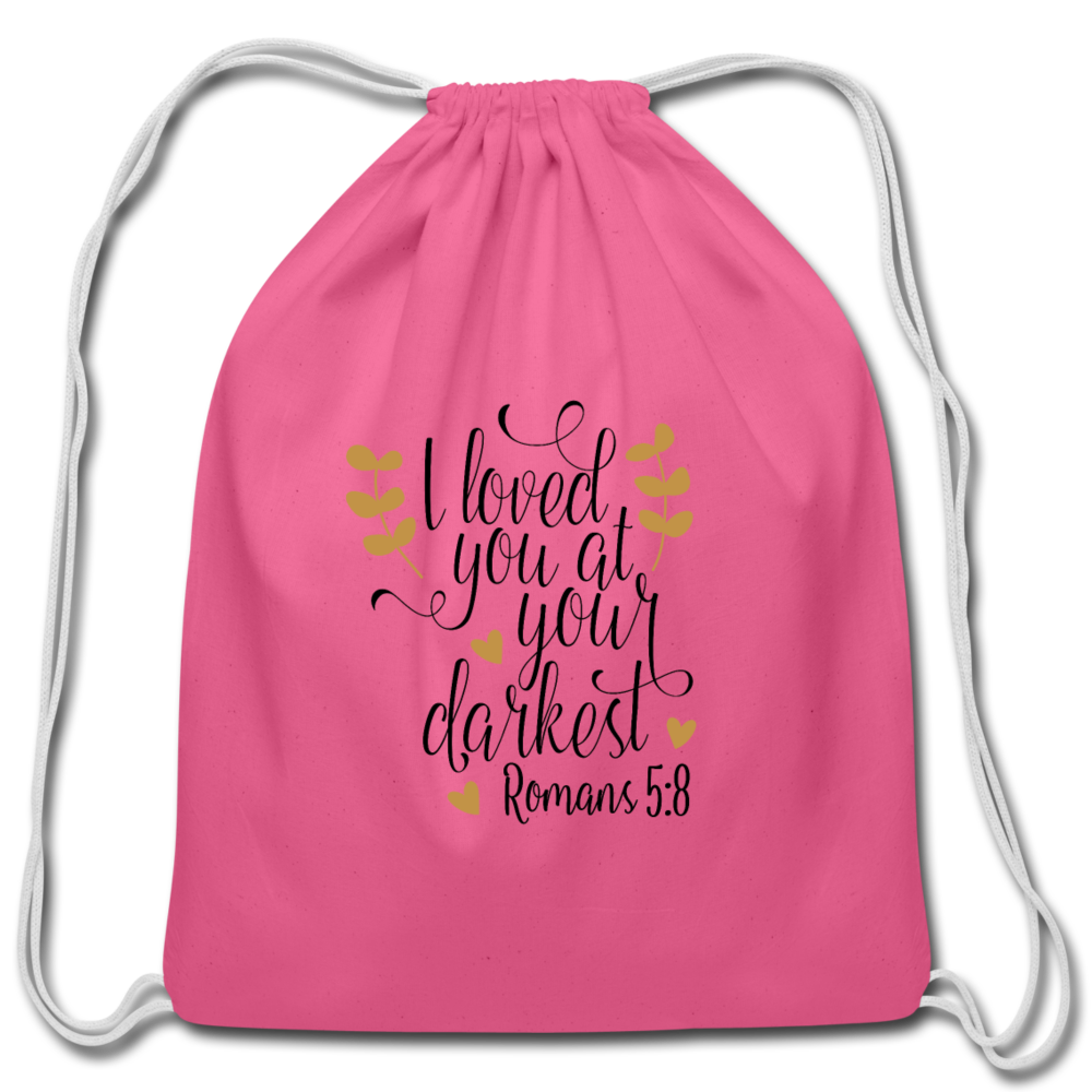 Romans 5:8 - Cotton Drawstring Bag - pink
