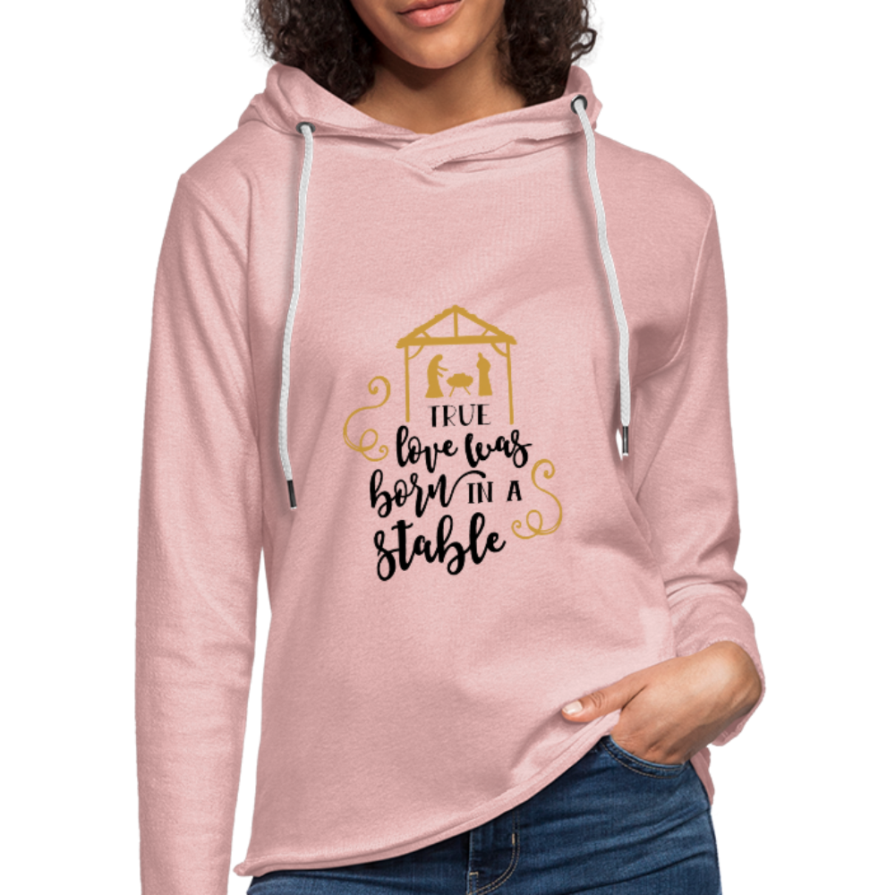 True Love Was Born In A Stable - Lightweight Terry Hoodie - cream heather pink