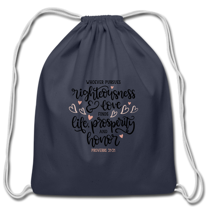 Proverbs 21:21 - Cotton Drawstring Bag - navy