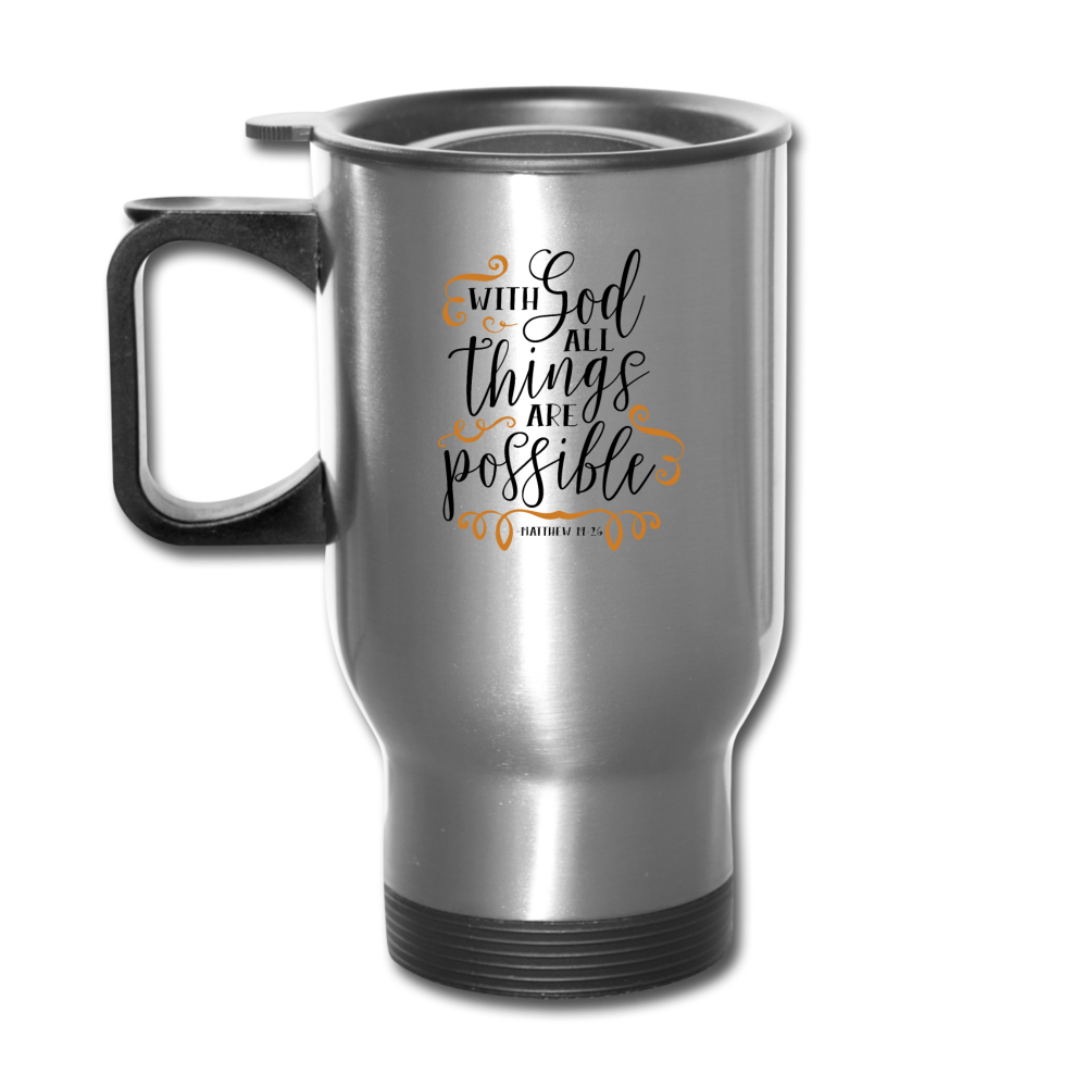 Matthew 19:26 - Travel Mug - silver