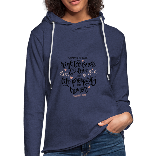 Proverbs 21:21 - Lightweight Terry Hoodie - heather navy