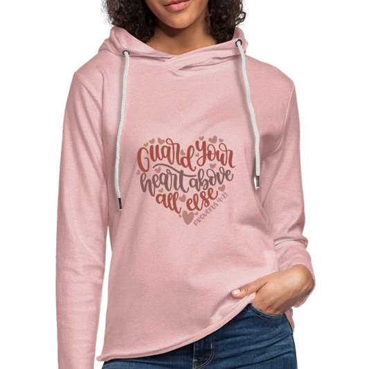 Proverbs 4:23 - Lightweight Terry Hoodie - cream heather pink