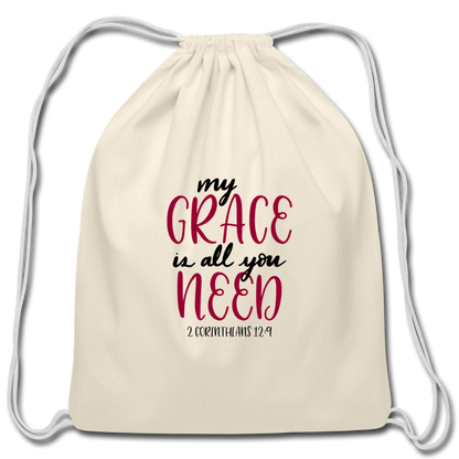 2 Corinthians 12:9 - Cotton Drawstring Bag - natural