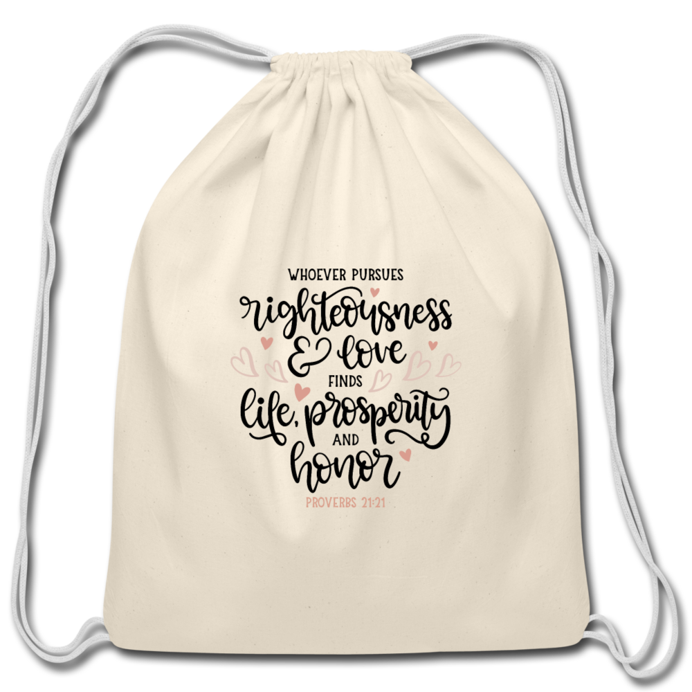 Proverbs 21:21 - Cotton Drawstring Bag - natural
