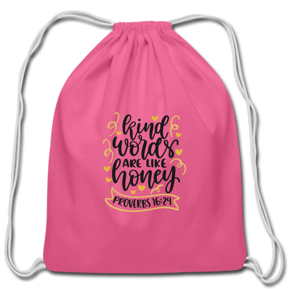 Proverbs 16:24 - Cotton Drawstring Bag - pink