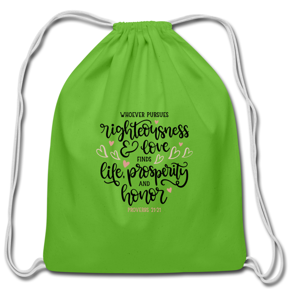 Proverbs 21:21 - Cotton Drawstring Bag - clover