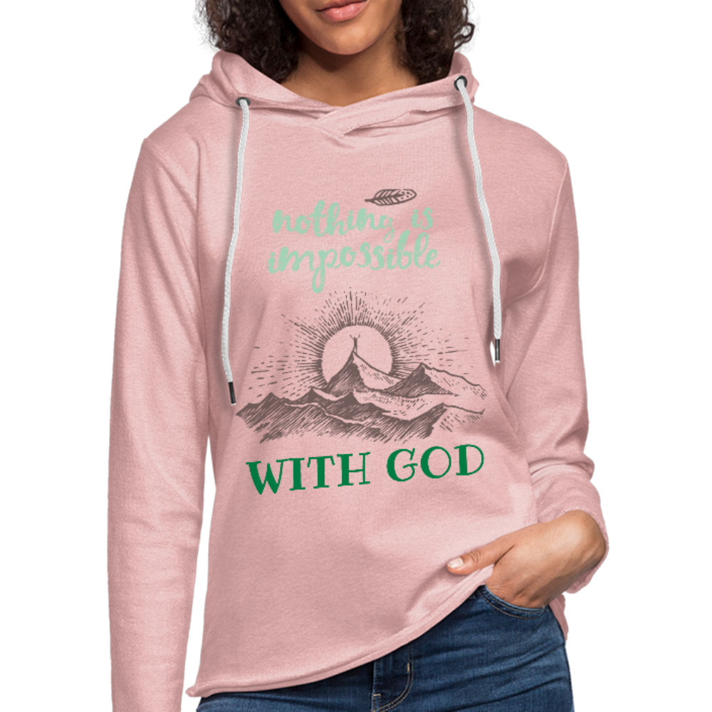 Nothing Is Impossible With God - Lightweight Terry Hoodie - cream heather pink