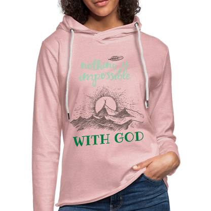 Nothing Is Impossible With God - Lightweight Terry Hoodie - cream heather pink