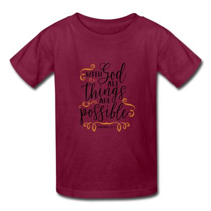 Matthew 19:26 - Youth T-Shirt - burgundy