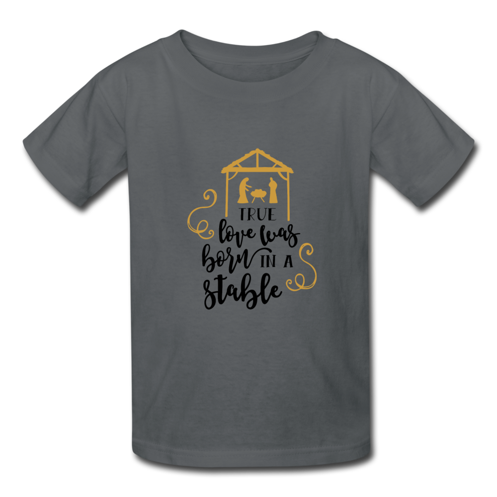 True Love Was Born In A Stable - Youth T-Shirt - charcoal
