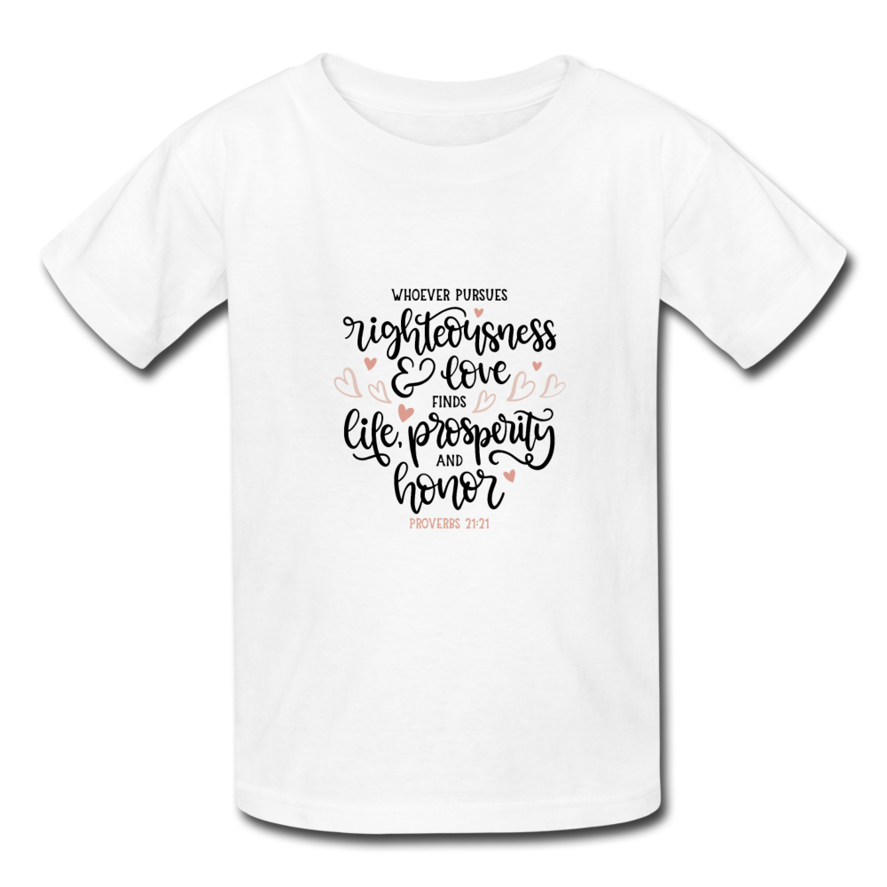 Proverbs 21:21 - Youth T-Shirt - white