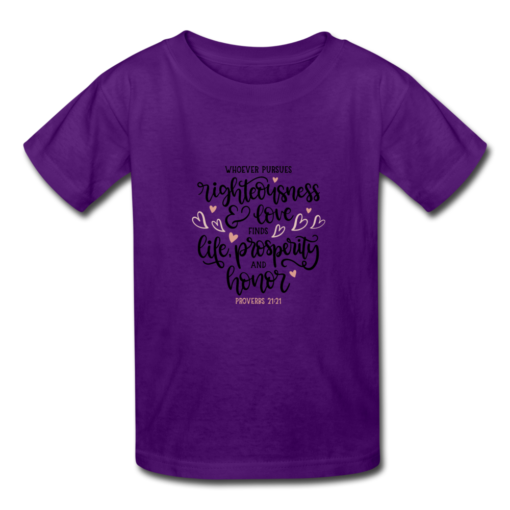 Proverbs 21:21 - Youth T-Shirt - purple