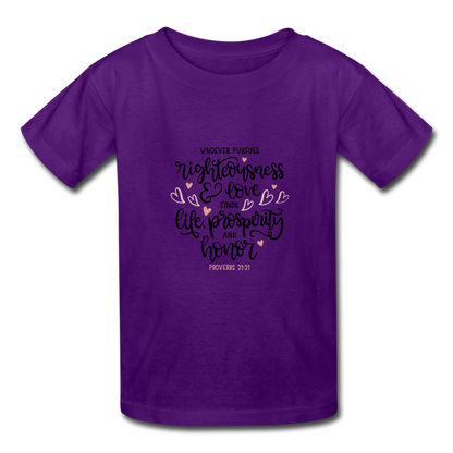 Proverbs 21:21 - Youth T-Shirt - purple