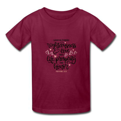 Proverbs 21:21 - Youth T-Shirt - burgundy