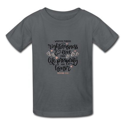 Proverbs 21:21 - Youth T-Shirt - charcoal
