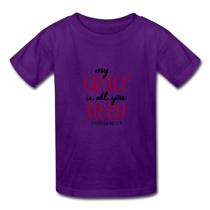 2 Corinthians 12:9 - Youth T-Shirt - purple