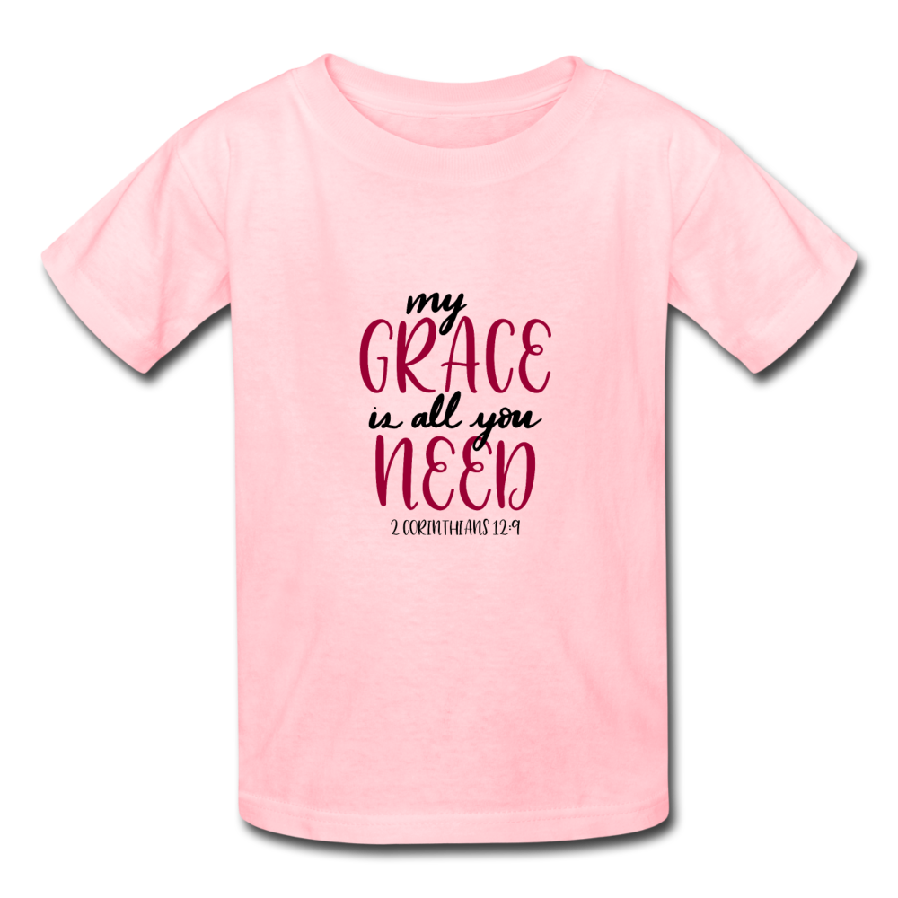 2 Corinthians 12:9 - Youth T-Shirt - pink