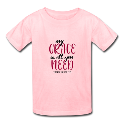 2 Corinthians 12:9 - Youth T-Shirt - pink