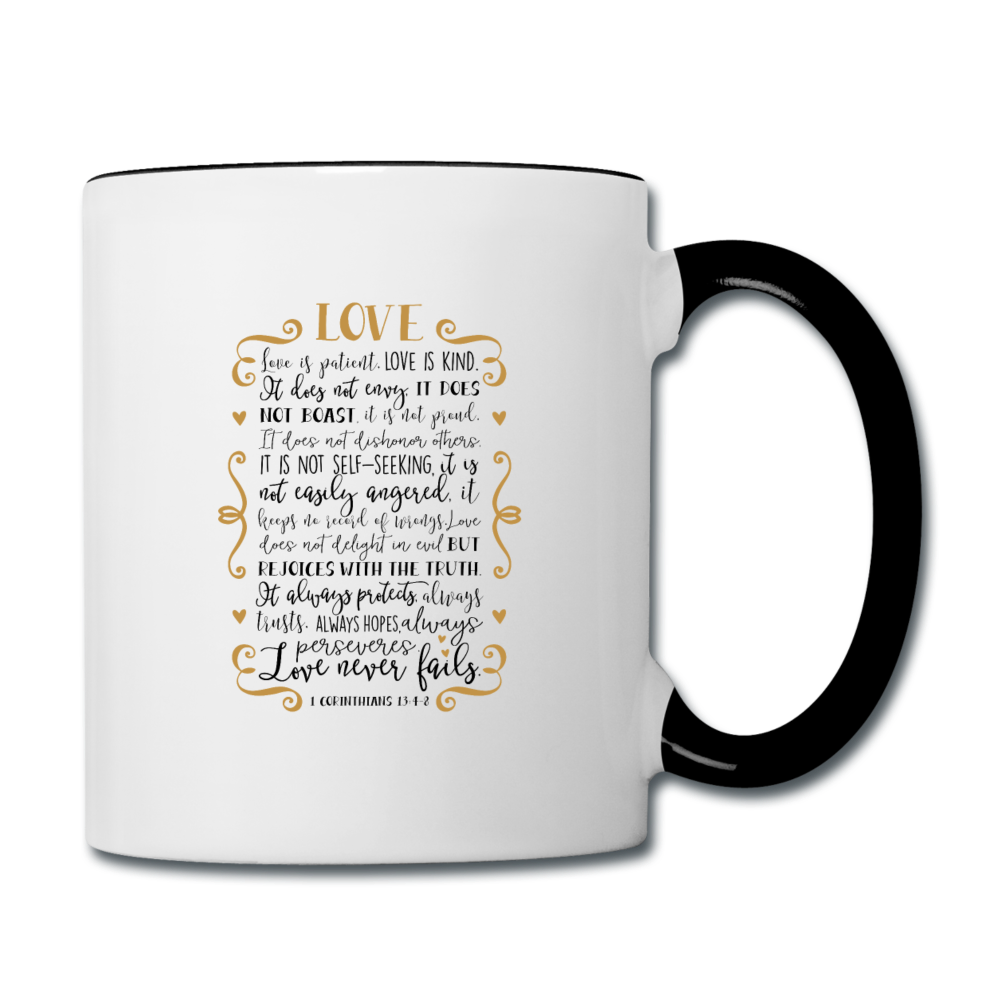 1 Corinthians 13:4-8 - Contrast Coffee Mug - white/black