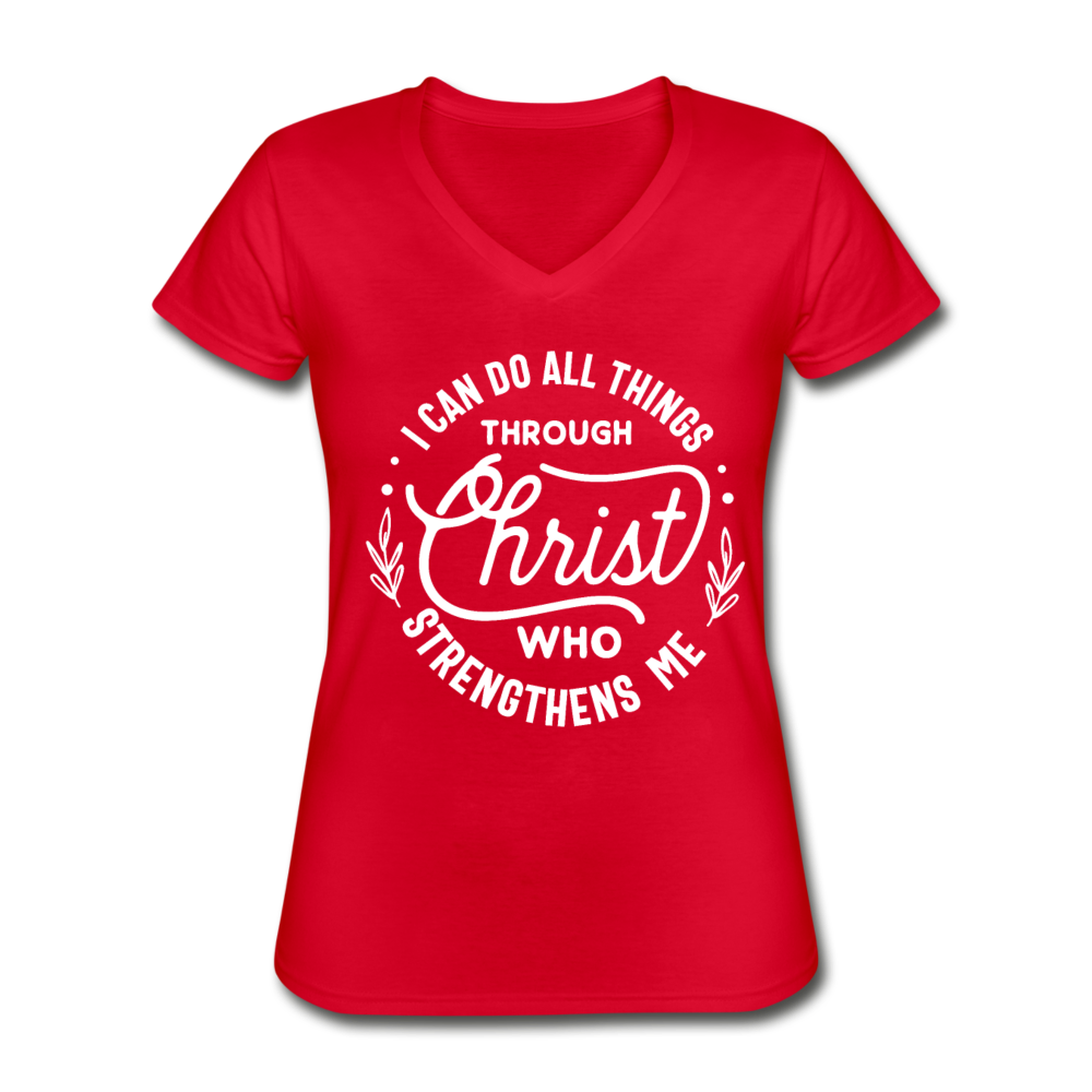 Through Christ - Women's V-Neck T-Shirt - red