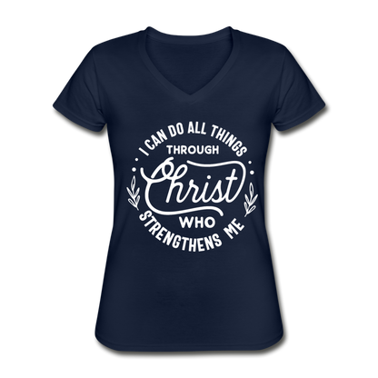 Through Christ - Women's V-Neck T-Shirt - navy